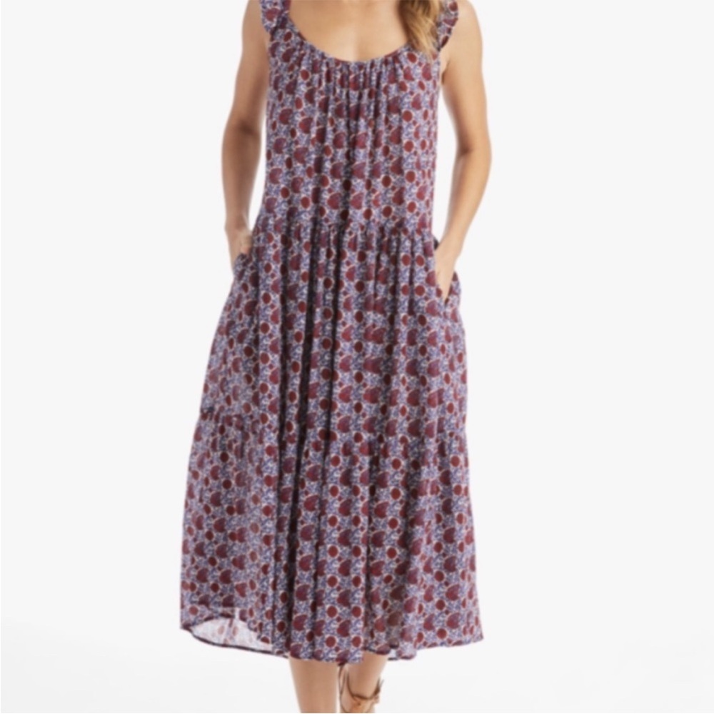 XiRENA Blue and Red Floral Ruffled-Strap Maxi Dress